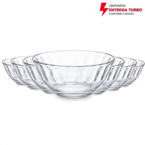Conjunto 6 ou 12 Bowl De Vidro Transparente Carmine Potes Sobremesa Petiscos Tigelas Resistente