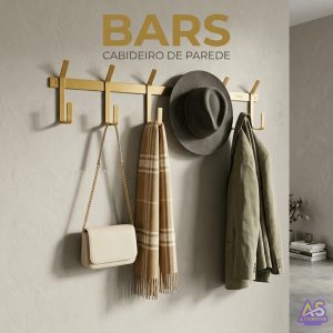 Cabideiro de Roupa de Parede Bars 5 Ganchos em Aço | Pendurador de Roupas, Bolsas, Chapeu, Toalhas - Gancho Banheiro