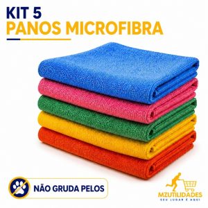 Kit 5 Panos Microfibra 25x25 Limpeza Multiuso Não Gruda Pelos Cozinha Automotivo Coloridos