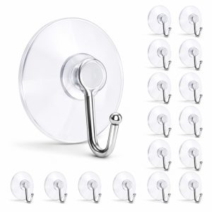 Ventosa Silicone Transparente C/Gancho Metal Vidro Resistente Suporte Multiuso Sem Furo