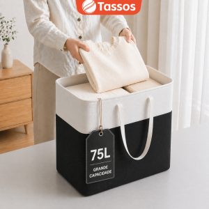 TASSOS Cesto de Roupa Grande Saco Dobrável para Roupa Suja 75L Material Impermeável e Reforçado Grosso