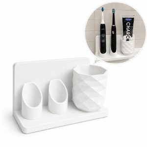 Suporte Organizador Escova Elétrica e Pasta de Dente Banheiro Moderno Organizador de Banheiro Para 2 Escovas Elétricas