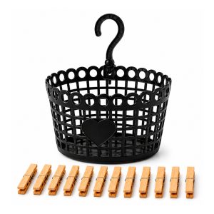Kit Lavanderia 13 Peças Cesto Porta-Pregadores + 12 Prendedores de Madeira
