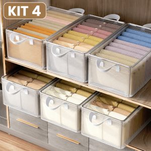 Kit 4 Caixa Organizadora Dobrável Roupas e Gavetas Organizadas Multiuso Feita em PVC Resistente Ecológico