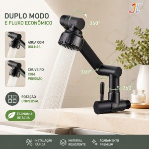 Torneira 1080° com Braço Robótico para Cozinha e Banheiro 2 Modos de Jato com Arejador SLT