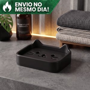 Saboneteira Gatinho para Lavabo Porta Sabão Drenagem Organizador Banheiro Cozinha Lavanderia Evita Lodo
