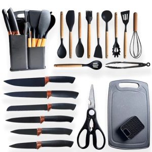 Kit Peças Cozinha Completa Peças Premium Facas Profissionais Utensílios Silicone Tábua Chef Top