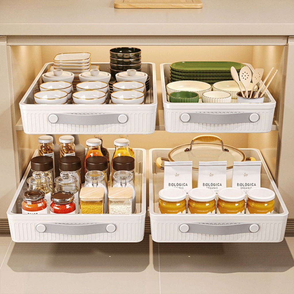 Gaveta Organizadora 42cm Rack Deslizante Expansível Facilitador De Armário Sem Furo Adesivo 42X30x7