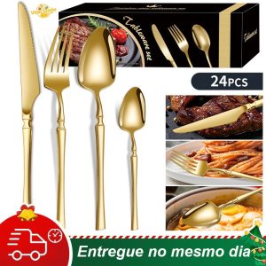 Kit 24/30 Jogo De Talheres Suprimentos De Cozinha Talheres de Dourados Talheres Garfo Colher Faca