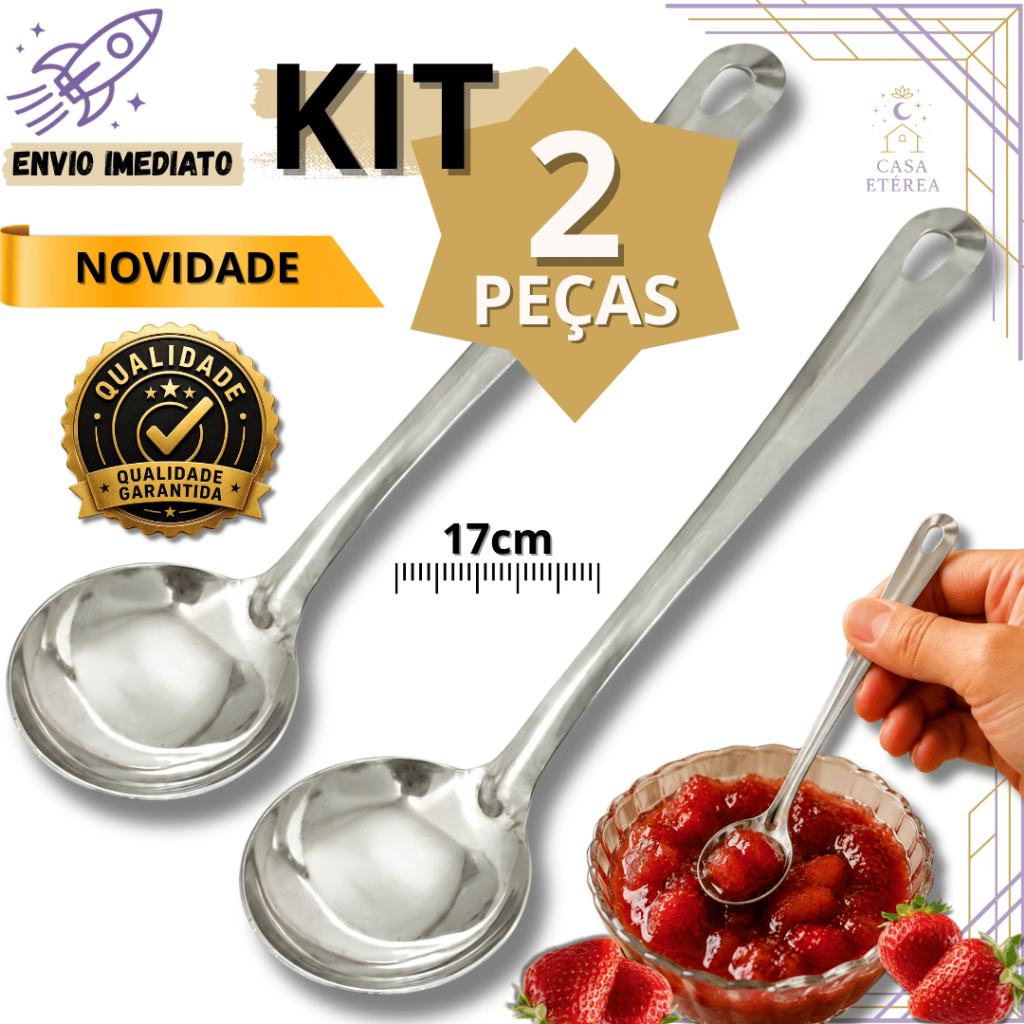 Kit 2 Mini Concha Inox Multiuso para Molhos, Caldos, Doces, Caldas, Condimentos, Sorvete, Casa e Restaurante