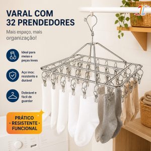 Varal Retrátil com 60/50/40 Clips Inox Dobrável para Roupas Íntimas e Pequenas Prendedor Prático e Durável TJ