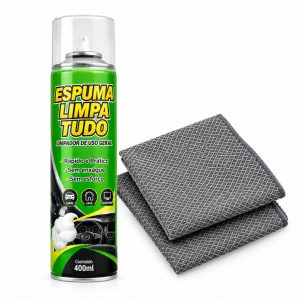 Espuma Mágica Limpa Tudo multi uso 570g + Pano Microfibra Limpeza Geral Esfrega e Seca limpa estofado tenis