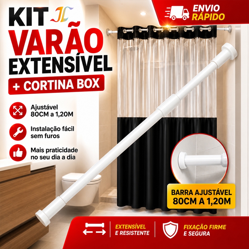 Varão Extensível Universal 30cm a 2,6m Ideal para Cortina de Box Banheiro Pia e Guarda-Roupa SSG